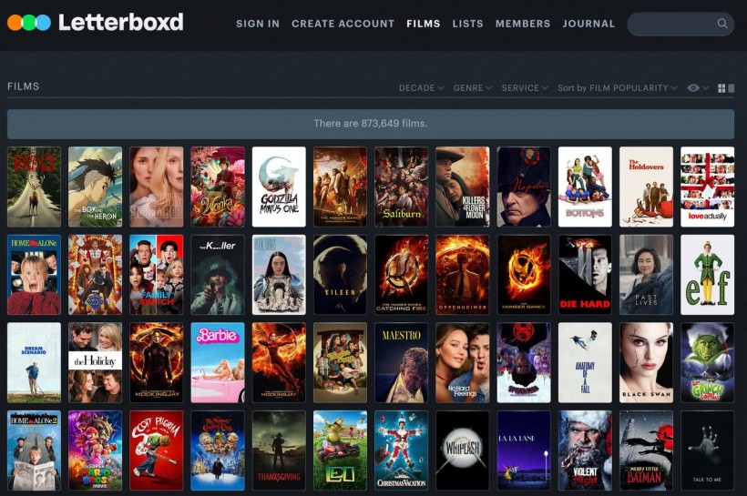Screenshot from Letterboxd's Website