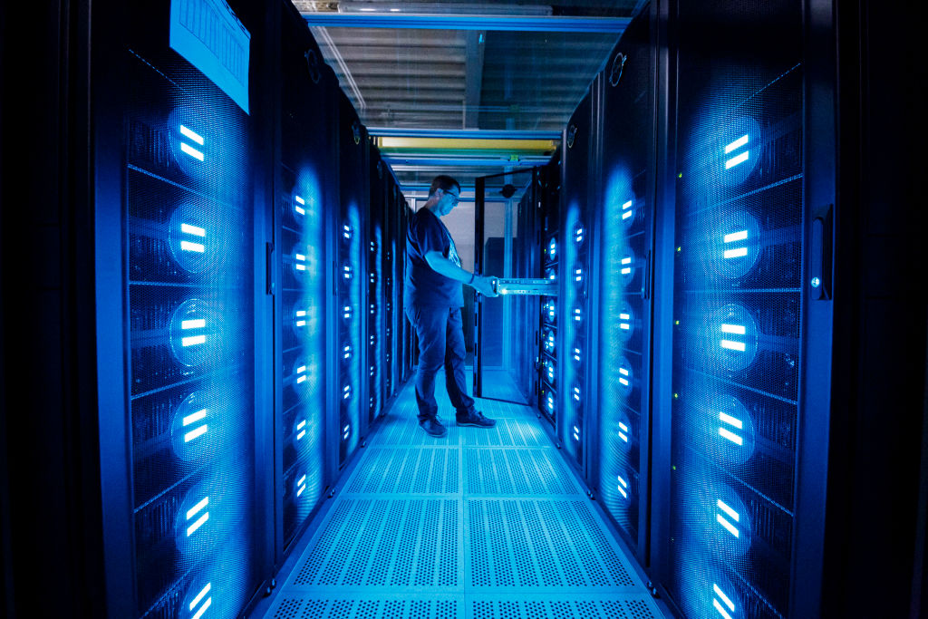 Data centers like this one power artificial intelligence but also contribute to global warming. 