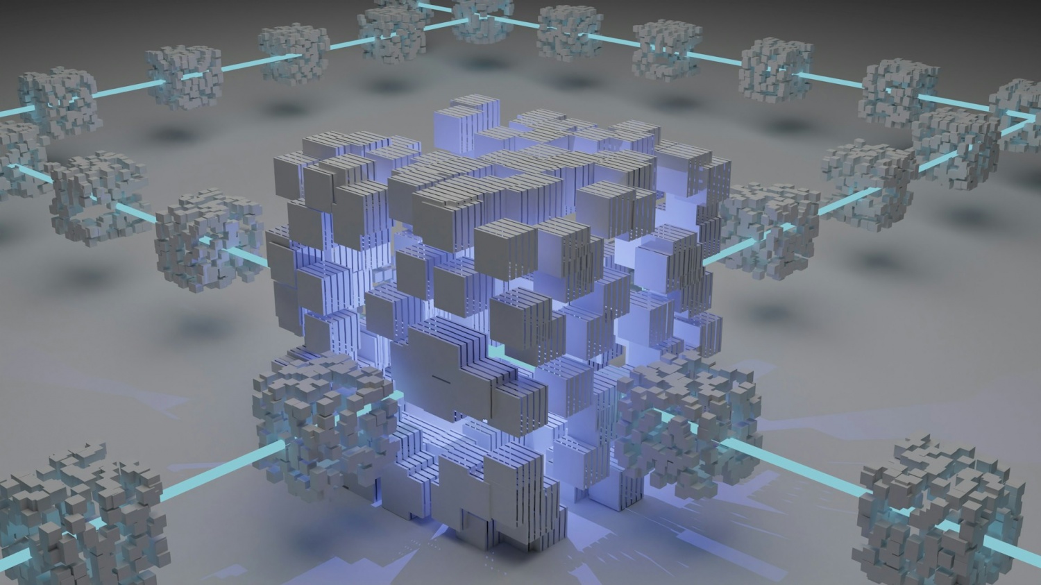 3D illustration of blocks in a blockchain.