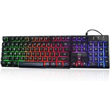 Rii RK100+ Multiple Color Rainbow LED Backlit Large Size USB Wired Mechanical Feeling Multimedia PC Gaming Keyboard