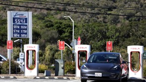 Tesla touts its forthcoming 100-stall Supercharger station located in the Mojave Desert. 